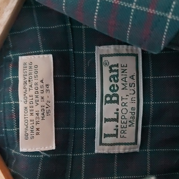 Vintage L.L.Bean Button Down Shirt.  Dark Green & Red Plaid Size 15.5/ Medium - Picture 3 of 6